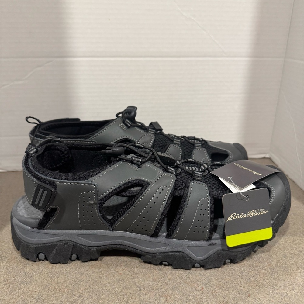 Eddie Bauer Men’s Stewart Gray Fisherman Leather Hiking Sandals Size 10 New